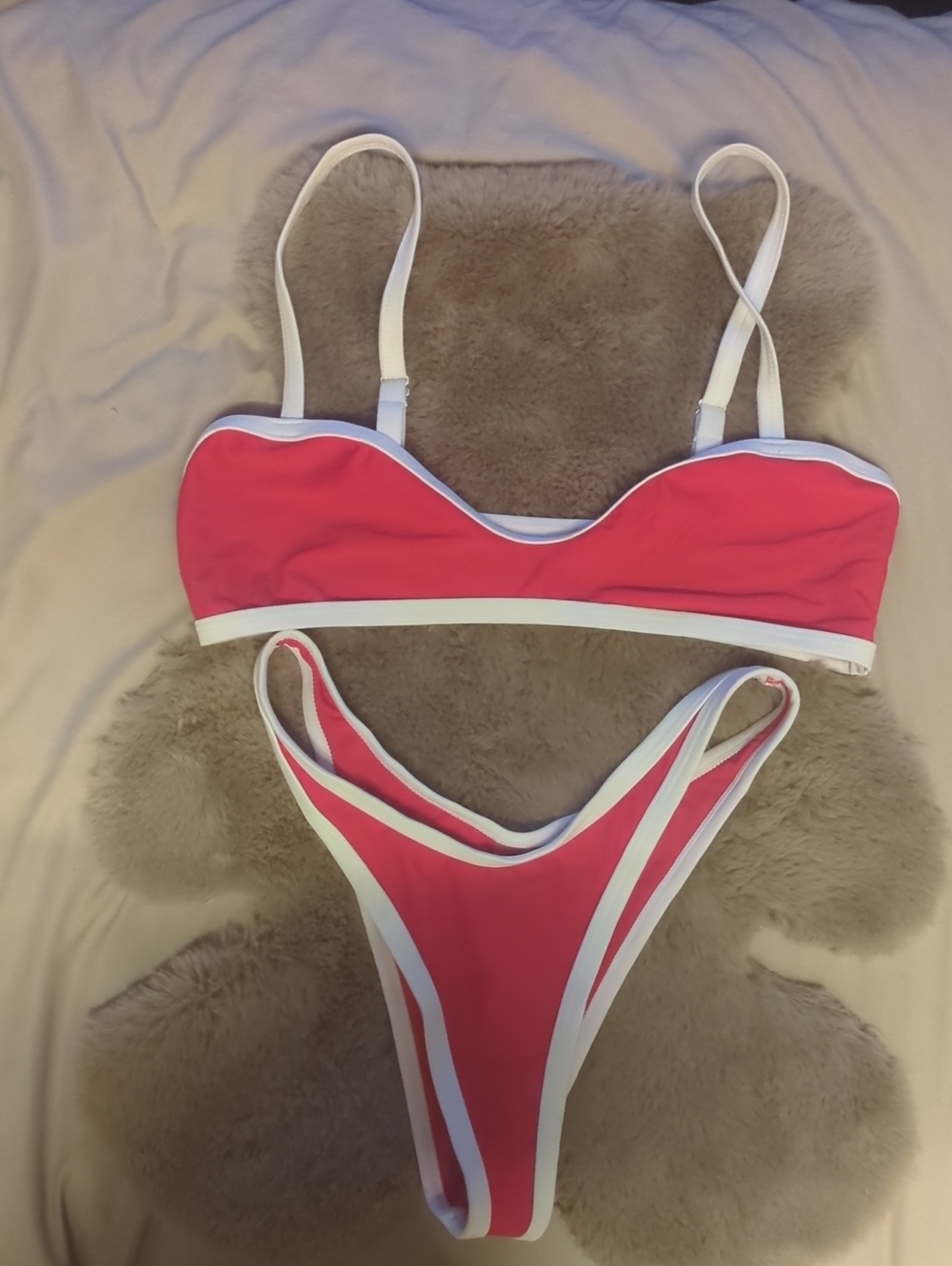 Red and White Bikini Set